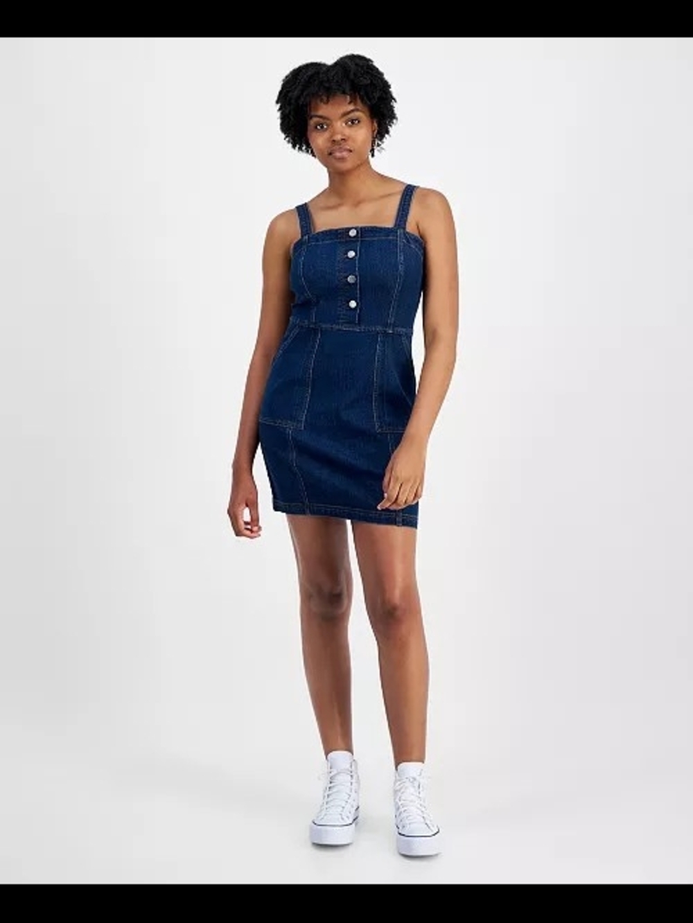 Tinseltown Denim Button-Front Utility-Pocket Dress